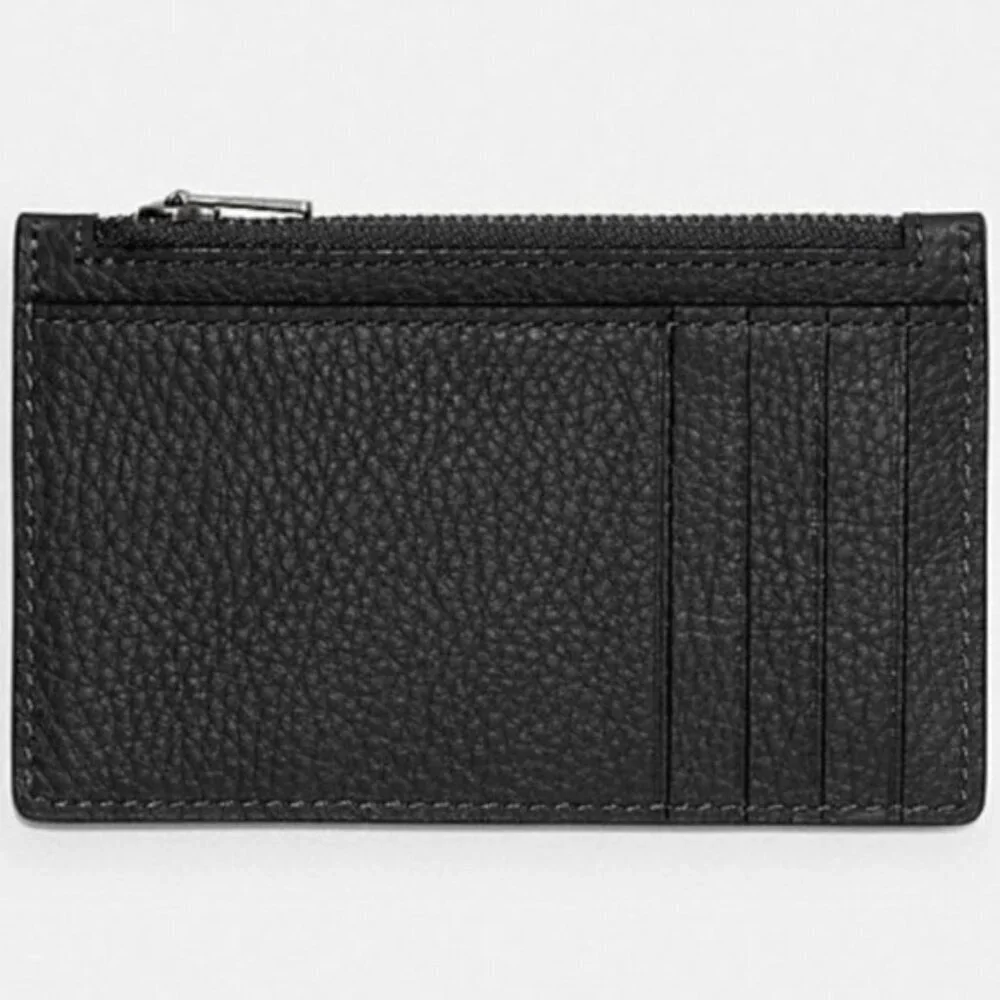 COACH Black Leather Zip Card Case, NWT